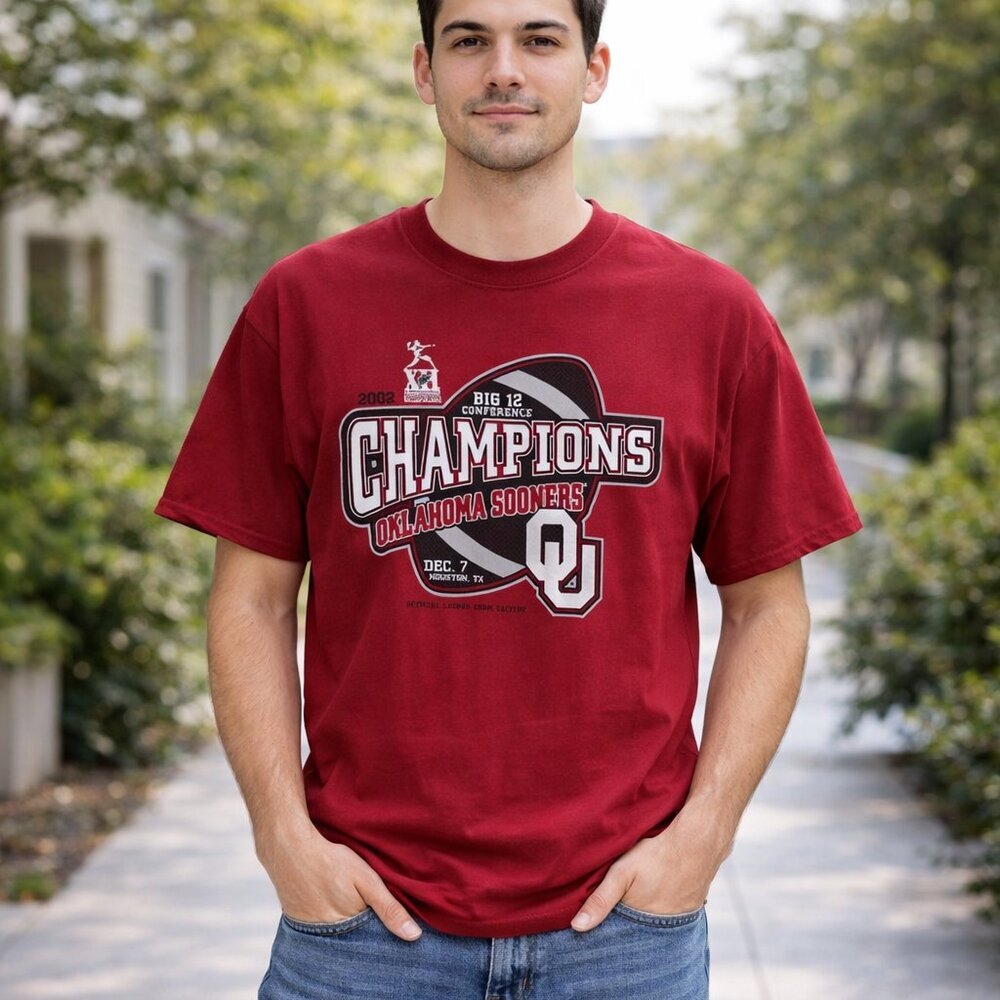 Oklahoma Sooners Big 12 Champions Graphic T-Shirt Delta Magnum Weight Red Size L